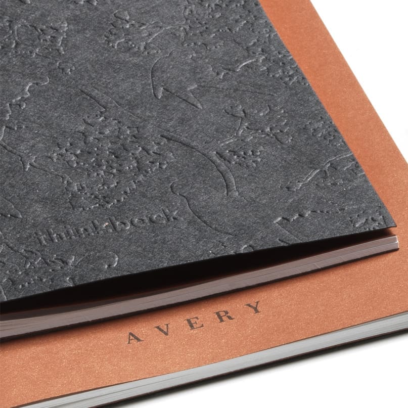 Detail of embossed effect on recycled paper cover