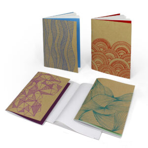 Organic plain notebook with soft Ricuoio® cover, 12x17 cm, 4 assorted designs.