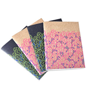 Leaves ruled notebook with soft Ricuoio® cover and recycled paper inside.