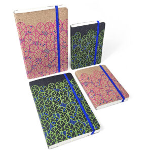 Leaves notebook with soft Ricuoio® cover and superflat opening.