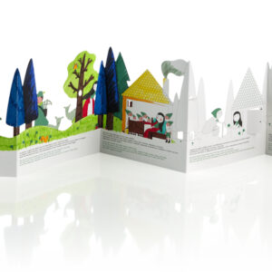 Biancaneve coloring storybook in recycled cardstock, 19x25 cm. Design by Silke De Vivo.