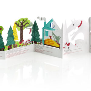Cappuccetto Rosso coloring storybook in recycled cardstock, 19x25 cm. Design by S. De Vivo.