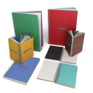 Kroma double-sided spiral notebook with dual ruling in straw paper and recycled paper.
